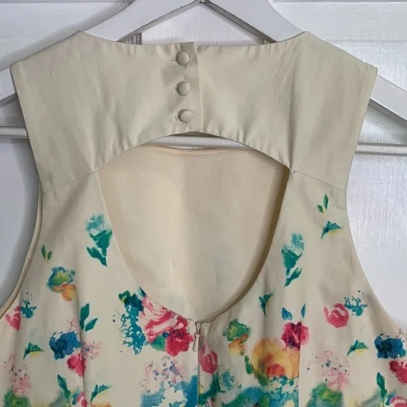 Anthropologie Maeve Tea Garden Sheath Dress Ivory Floral Sleeveless W-792 Size 8 - Picture 11 of 11
